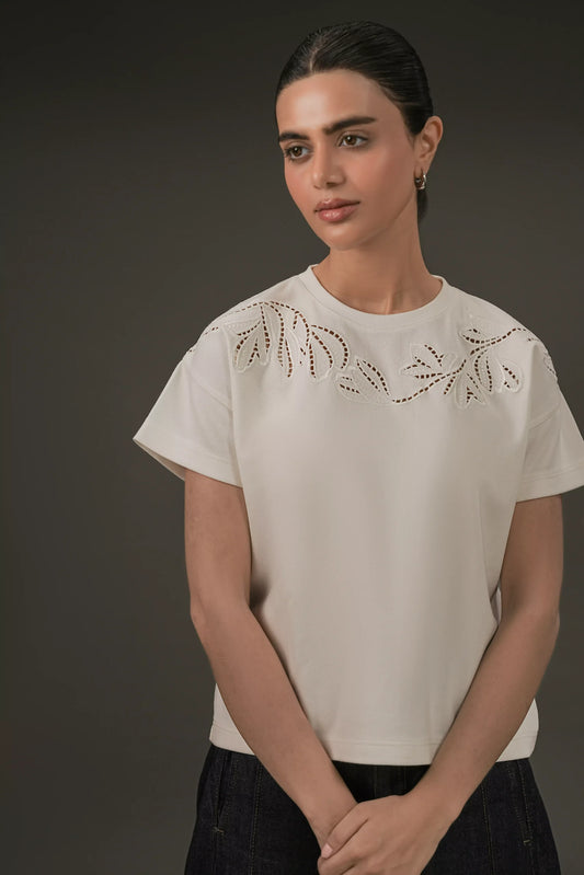 Botanical Cutwork Top White