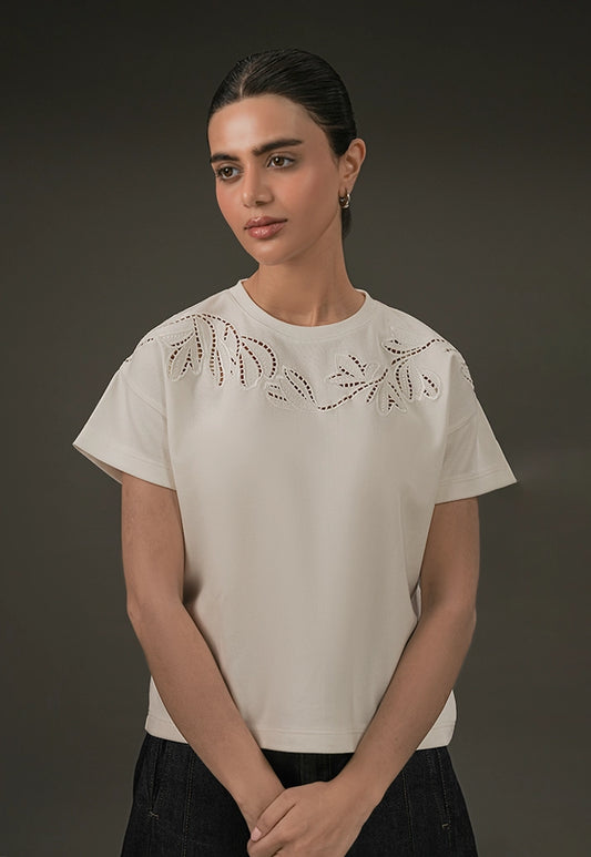 Botanical Cutwork Top – White