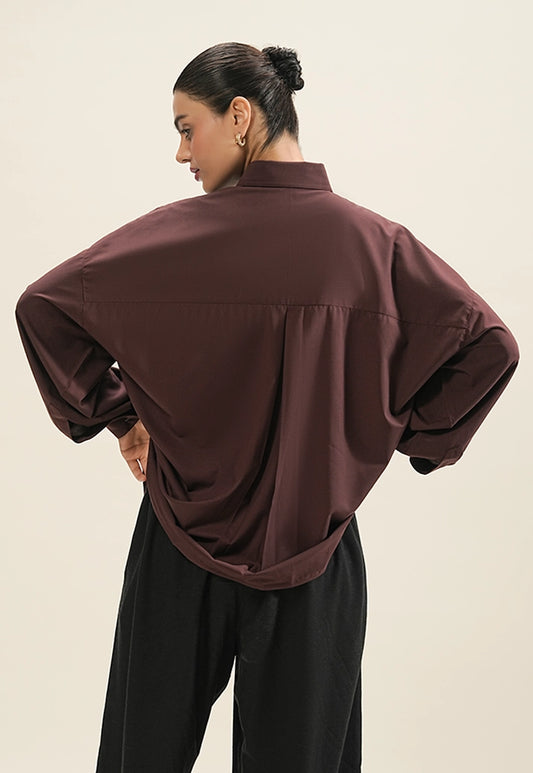 Hand Embroidered Scenic Shirt – Burgundy