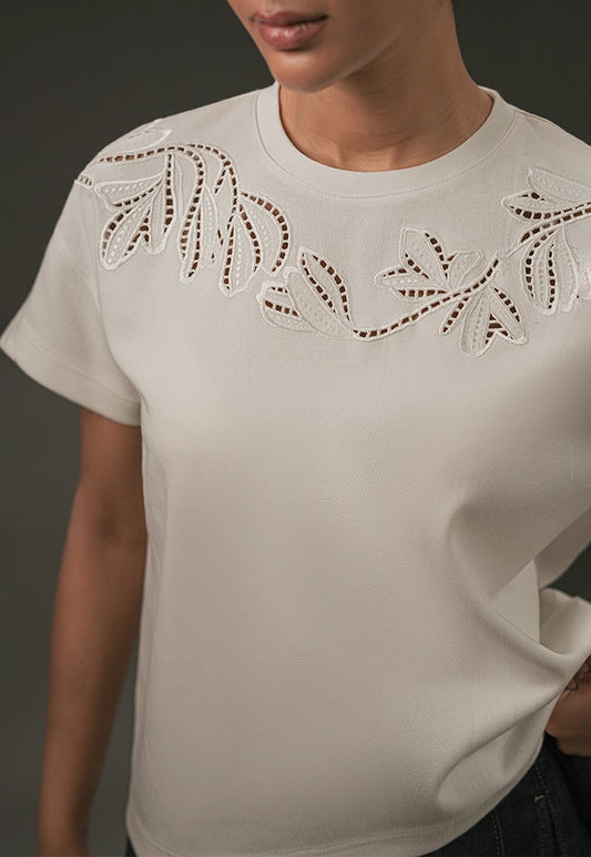 Botanical Cutwork Top – White