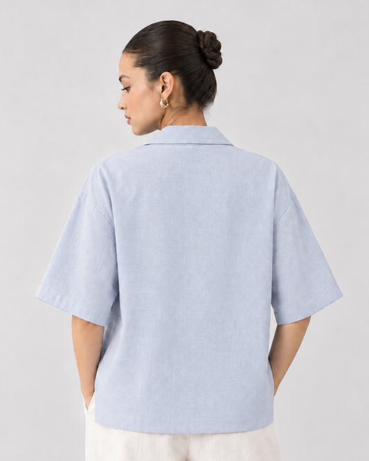 Hand Embroidered Resort Shirt – Ice blue