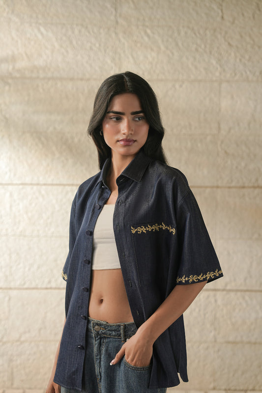 Soft Denim Hand Embroidered Shirt
