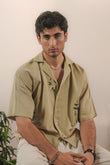 Hand Embroidered Resort Shirt – Pistachio khaki