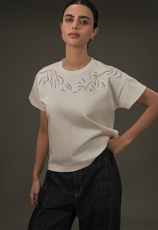 Botanical Cutwork Top – White