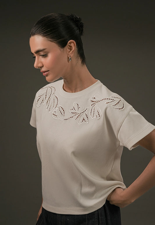 Botanical Cutwork Top – White