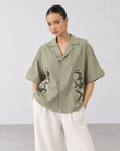 Hand Embroidered Resort Shirt – Sage green