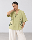 Hand Embroidered Resort Shirt – Pistachio khaki