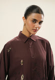 Hand Embroidered Scenic Shirt – Burgundy