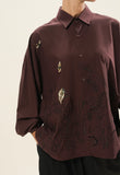 Hand Embroidered Scenic Shirt – Burgundy
