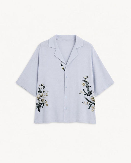 Hand Embroidered Resort Shirt – Ice Blue