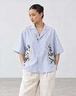 Hand Embroidered Resort Shirt – Ice blue