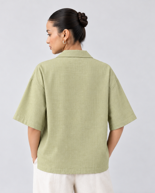 Hand Embroidered Resort Shirt – Pistachio khaki