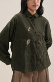 Hand Embroidered Scenic Shirt Olive Green