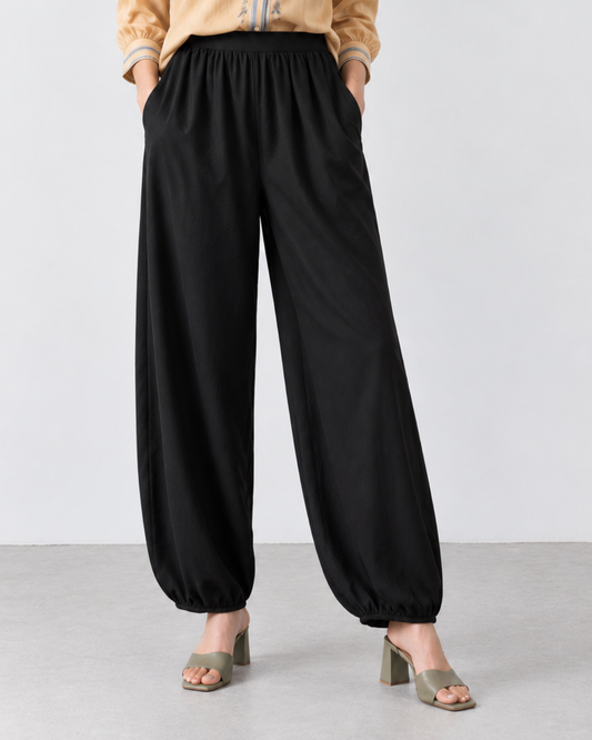 100% Linen Balloon Pants – Black