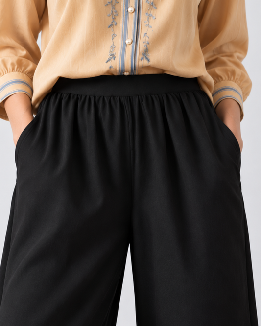 100% Linen Balloon Pants – Black