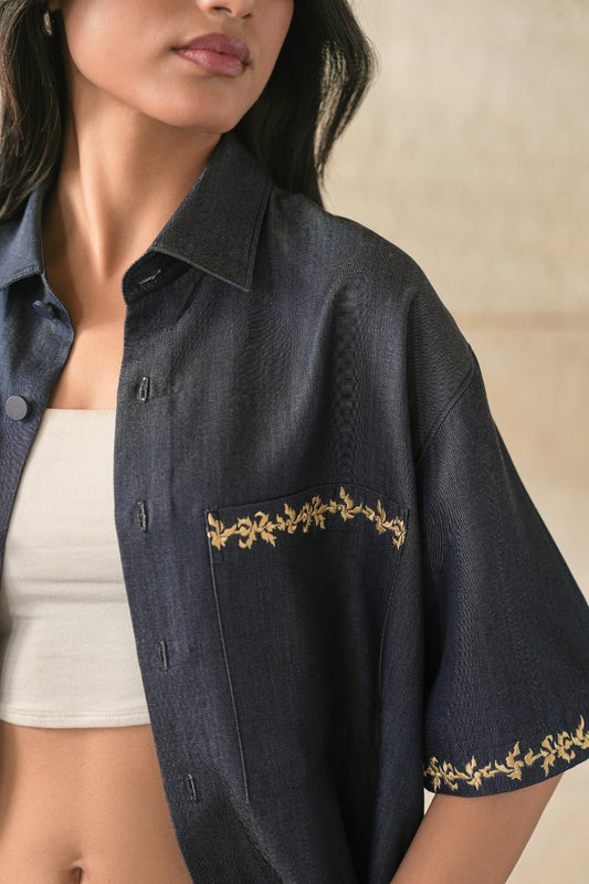 Soft Denim Hand Embroidered Shirt